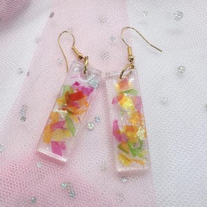 K-pop RSJ-Inspired Concert Confetti Rectangular Earrings, Handmade Kpop Fan Resin Jewelry