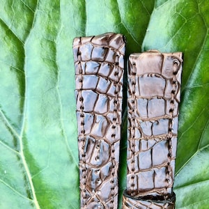 Brown Genuine Alligator Horn-back Watch Band Leather Handmade Designer, Watch Bands&Straps Men Women Watches Strap 22mm Length 120mm/80mm