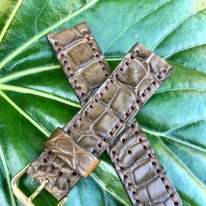 Brown Genuine Alligator Horn-back Watch Band Leather Handmade Designer, Watch Bands&Straps Men Women Watches Strap 22mm Length 115mm/80mm
