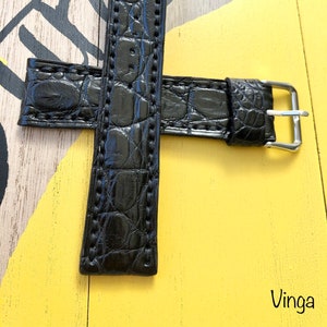 Black Genuine Alligator Horn-back Watch Band Leather Handmade Designer, Watch Bands&Straps Men, Woman, Watches Strap 22mm, Length 120mm/80mm