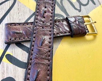 Handmade Brown Alligator Horn-back Leather Watch Band, 22mm