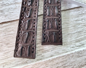 Handmade Brown Alligator Horn-back Leather Watch Band 24mm