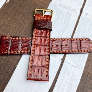Brown Genuine Alligator Horn-back Watch Band Leather Handmade Designer, Watch Bands&Straps Men, Woman, Watches Strap 24mm, Length 120mm/85mm