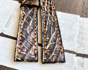 Handmade Brown Alligator Horn-back Leather Watch Band 20mm