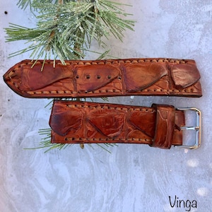 Brown Genuine Alligator Horn-back Watch Band Leather Handmade Designer, Watch Bands&Straps Men Women Watches Strap 24mm Length 115mm/80mm