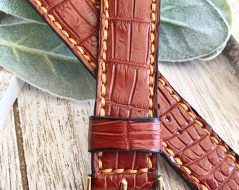 Handmade Brown Alligator Hornback Leather Watch Band 22mm