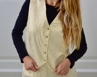 Gold and White Pattern Waistcoat, White Vest with Gold Detailing,