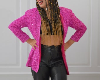 Pink Sequin Jacket, Pink Jacket, Vintage Sequin Jacket, Party Jacket, Sequin Jacket, Vintage Clothes, Vintage Party Jacket