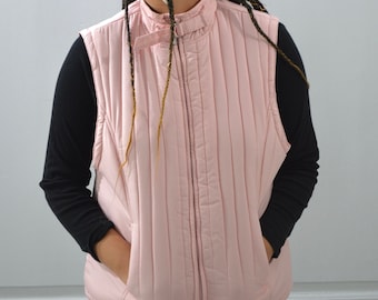 Vintage Baby Pink Gilet, Powder Pink Body Warmer, Padded Gilet, Pink Gilet, Zip Up Body Warmer