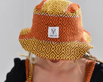 Orange and Brown Bucket Hat, Wool Bucket Hat, Woven Bucket Hat, Orange Bucket Hat, Brown Bucket Hat, Winter Hat, Festival Fashion,