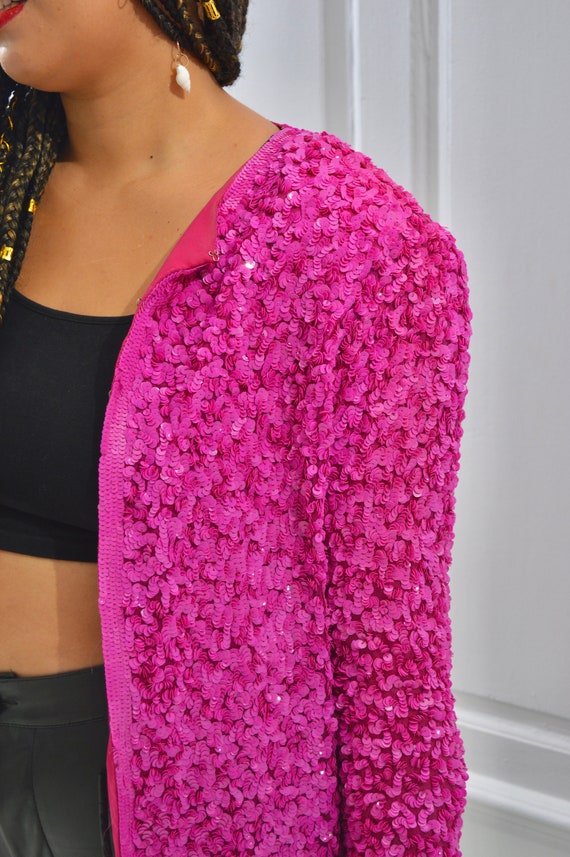Pink Sequin Jacket, Pink Jacket, Vintage Sequin J… - image 3