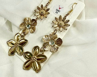 Gold Flower Earrings, Dangle Statement Earrings, Flower Earrings
