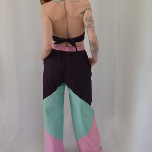 High Waisted Wide Leg Trousers, Handmade Pink Trousers, Handmade Green Trousers, High Waisted Panelled Trousers, Wide Leg Trousers image 4