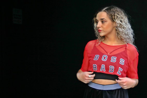 red mesh crop top