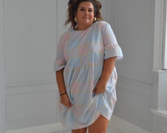 Pastel Tartan Smock Dress, Pastel Smock Dress, Plus Size Smock Dress, Plus Size Fashion, Smock Dress, Handmade Smock Dress, Summer Dress