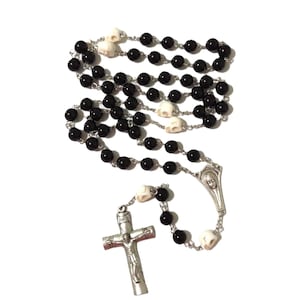 Memento Mori Rosary: Handmade Black Glass & Skull Beads