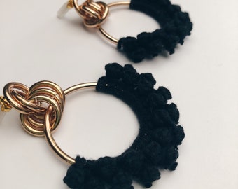 Semi Circle Macrame Hoop Earrings - || Black, Statement Earrings, Gold, Hoops, Customised, Trendy, Boho, Gifts for her, Door Knockers