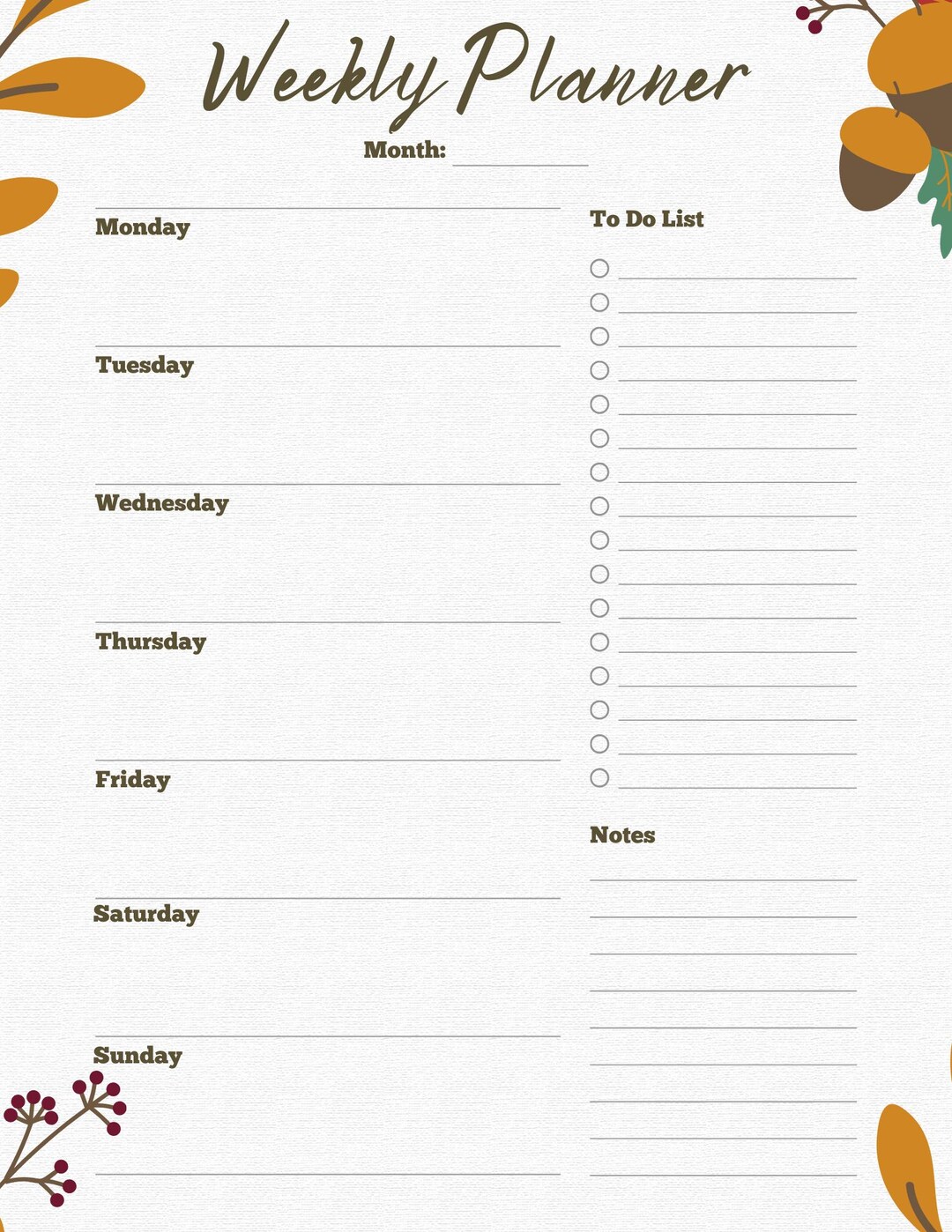 Fall Weekly Planner - Etsy