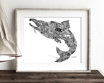 Doodle Salmon - Sockeye Salmon (Fine Art Archival Print)