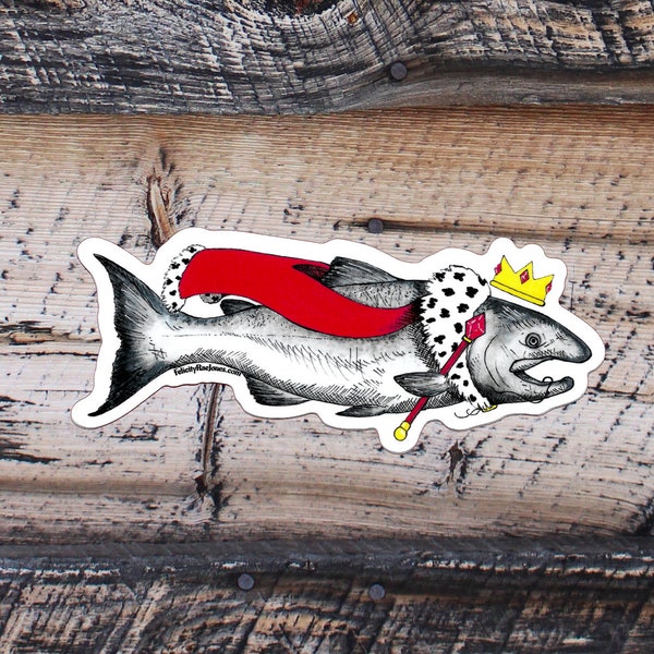 King Salmon - High Grade Weatherproof Sticker - Doodle Art - Alaskan Art Decal