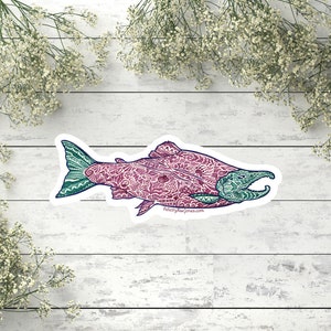 Doodle Red / Sockeye Salmon, Doodle Art (adesivo resistente alle intemperie di alta qualità)