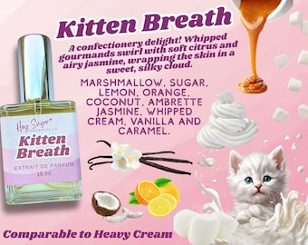 Kitten Breath Perfume, a creamy gourmand fragrance, milky and lactonic notes, gift for cat and perfume lover, fragrance, body mist, vanilla