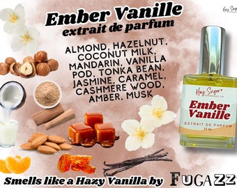 エンバーバニラ香水 - ほのかに香るバニラの香り、女性へのギフト、ニッチフレグランス、セクシーなバニラキャラメルの香り、香水サンプルあり