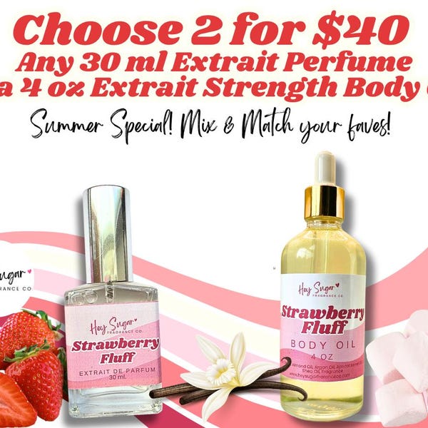 30 ml Perfume & 4 oz Body Oil - Choose 2 - Layering fragrance bundle sale - Gift for her, summer perfume, gourmand perfume, vacation scent