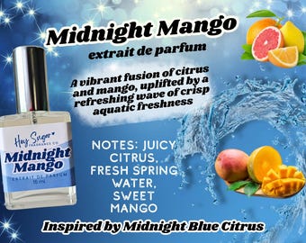 Fresh Mango Citrus Perfume - Midnight Mango - inspired by Midnight Blue fragrance, Fresh and Clean Perfume, Free Sample, Tropical perfume