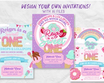 Digital Sweet One Candy Land Party clip art set, Desserts, Sweet Treats PNG and Vector files, Birthday Party, Pastel Colors, Invitations