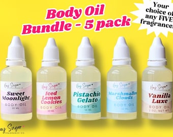 Body Oil Discovery Set - 5 x 1oz Custom Fragrance Oils - Luxurious Moisture & Scent - Gourmand, Floral, Fruity Options