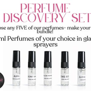 Coffret découverte de parfums - Choisissez 5 parfums - Echantillons de vaporisateurs de 3 ml - Echantillons de parfums faits main - Coffret de parfums gourmands - À essayer avant d'acheter