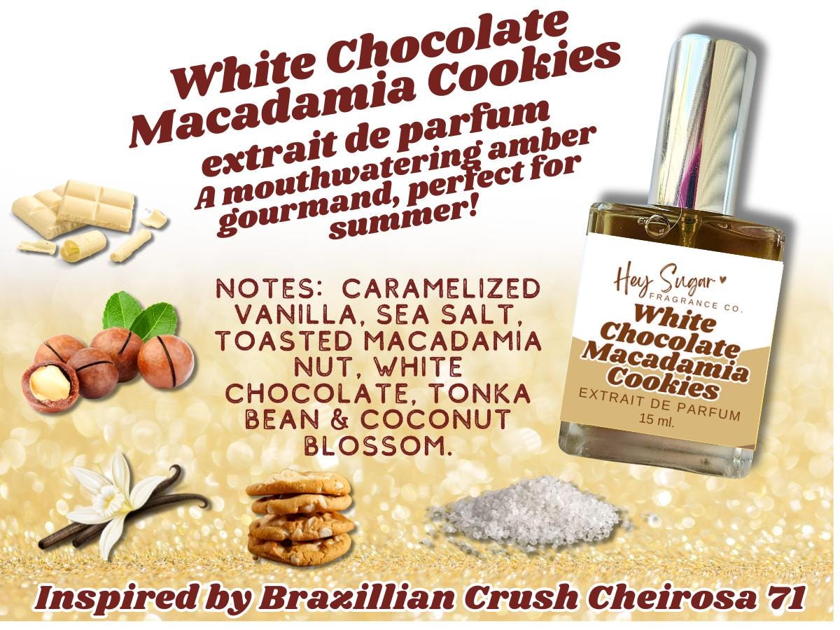 White Chocolate Macadamia Cookie Perfume - inspired by a Brazilian Fragrance, summer of 71, gourmand perfume, gift for her, perfume samples