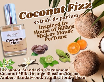 Coconut Fizz Perfume - inspired by a famous Mouse Perfume - gourmand coconut fragrance, gift for her, fruity fresh perfume, perfume samples