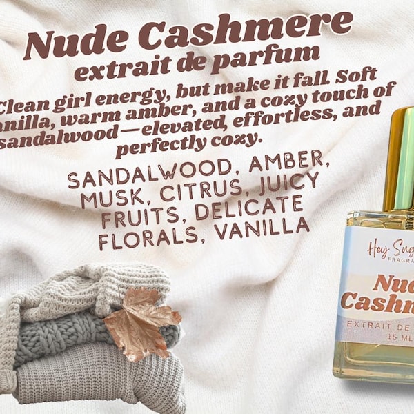 Nude Cashmere - Clean Girl-geur, amber vanilleparfum, herfstgourmandparfum, zacht en sexy parfum, cadeau voor haar, parfummonsters