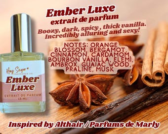 Ember Luxe Perfume - Spicy Wood Vanilla, Althair Fragrance, fall gourmand, affordable perfume, arabian perfume, perfume samples, niche scent