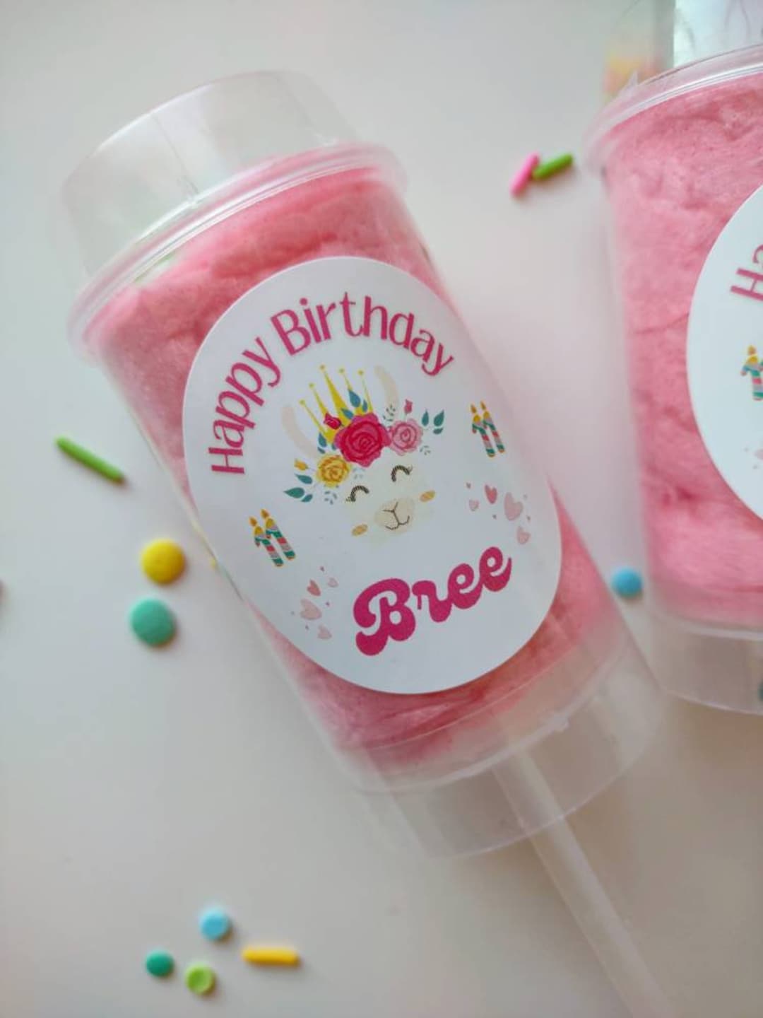 10 Cotton Candy Push Pop Party Favors, Personalized Llama Label, Llama