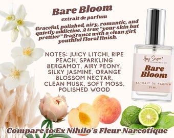 Bare Bloom Perfume – Fleur Narcotique Fragrance – Peach Litchi Floral Musk Fragrance – Soft Floral Skin Scent – Clean Girl Perfume