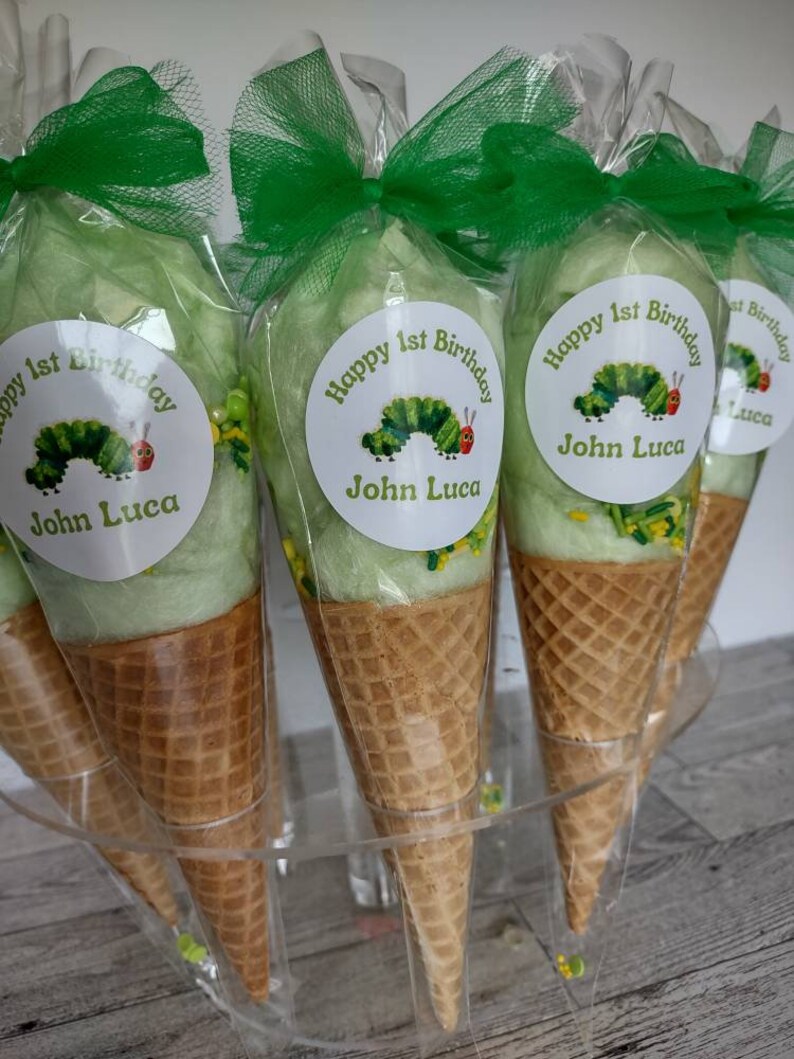 12 CUSTOM LABEL Cotton Candy Sugar Cone Favors Choose Theme Etsy