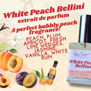 White Peach Bellini Perfume - Peach gourmand, fruity perfume, summer peach fragrance, fruity fresh perfume, perfume samples, gift for her