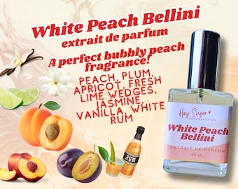 White Peach Bellini Perfume - Peach gourmand, fruity perfume, summer peach fragrance, fruity fresh perfume, perfume samples, gift for her