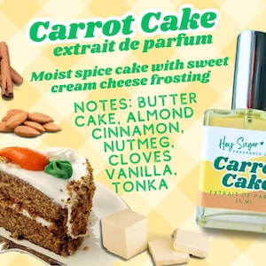 Carrot Cake-parfum: een heerlijke gastronomische geur, rijke kruidenbotercake, vanilleroomkaasglazuur, cadeau voor haar, parfummonsters