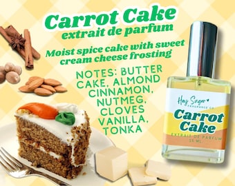 Carrot Cake Perfume- A delicious gourmand fragrance, rich spice butter cake, vanilla cream cheese frosting, gift for her, perfume samples