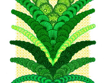 The Fern - Matted Print, Original Wall Art, Home Decor, Ink Drawing, Colorful Artwork, Unique Gifts for Grads and Moms, Nature