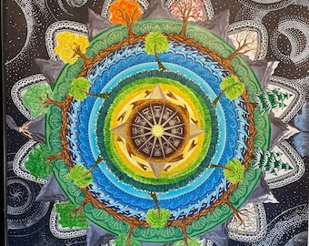 The Nature of Time and Space -  Matted Print, Original Wall Art, Home Decor, Ink Drawing, Colorful Artwork, Unique Gifts, Psychedelic