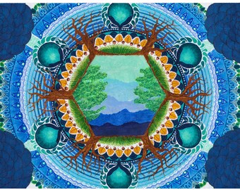 Blue Ridge Mountains -  Matted Print, Original Wall Art, Home Decor, Ink Drawing, Colorful Artwork, Unique Gifts for Grads and Moms, Nature