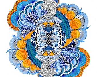 Coral Chaos -  Matted Print, Original Wall Art, Home Decor, Ink Drawing, Colorful Artwork, Unique Gifts for Grads and Moms, Nature