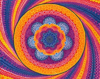 Spiral Mandala -  Matted Print, Original Wall Art, Home Decor, Ink Drawing, Colorful Artwork, Unique Gifts for Grads and Moms, Pointelism