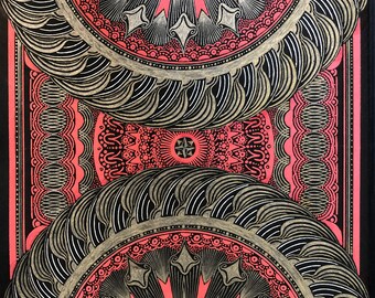 The Dude’s New Rug - Matted Print, Original Wall Art, Home Decor, Ink Drawing, Colorful Artwork, Unique Gifts for Grads and Moms, Gold