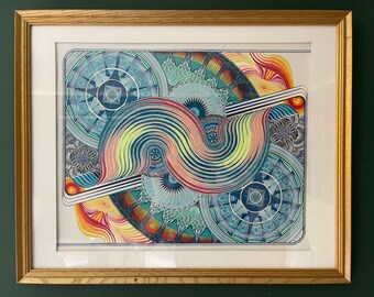 Ebb and Flow - Matted Print, Original Wall Art, Home Decor, Ink Drawing, Colorful Artwork, Unique Gifts for Grads, Dads, and Moms, Nature